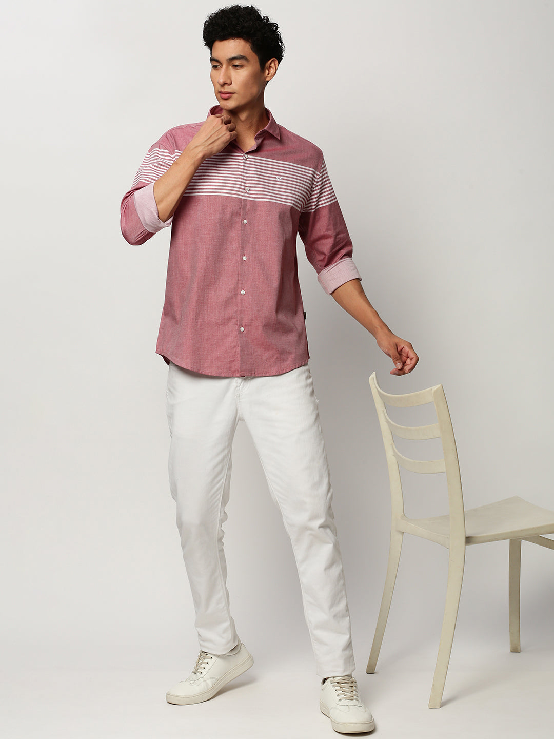 Men Pink Striped Casual Casual Shirts