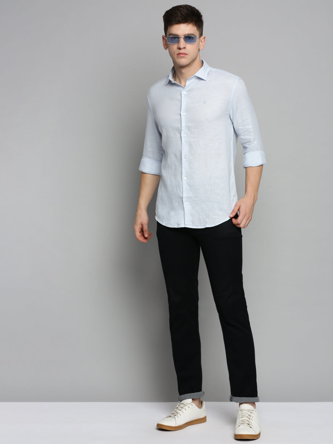 Men Blue Solid Casual Shirt