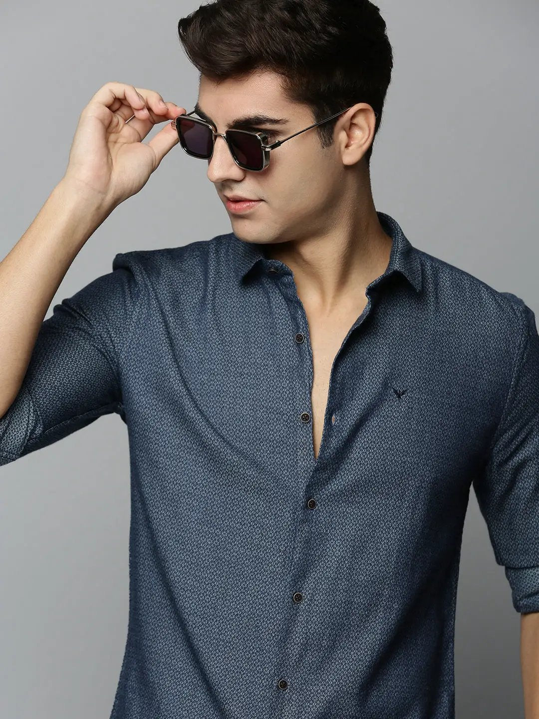 Men's Navy Printed Casual Shirt