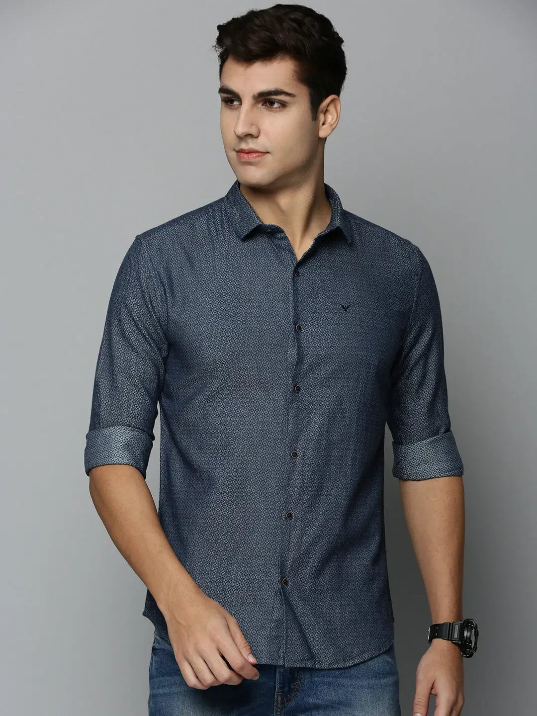 Men's Navy Printed Casual Shirt