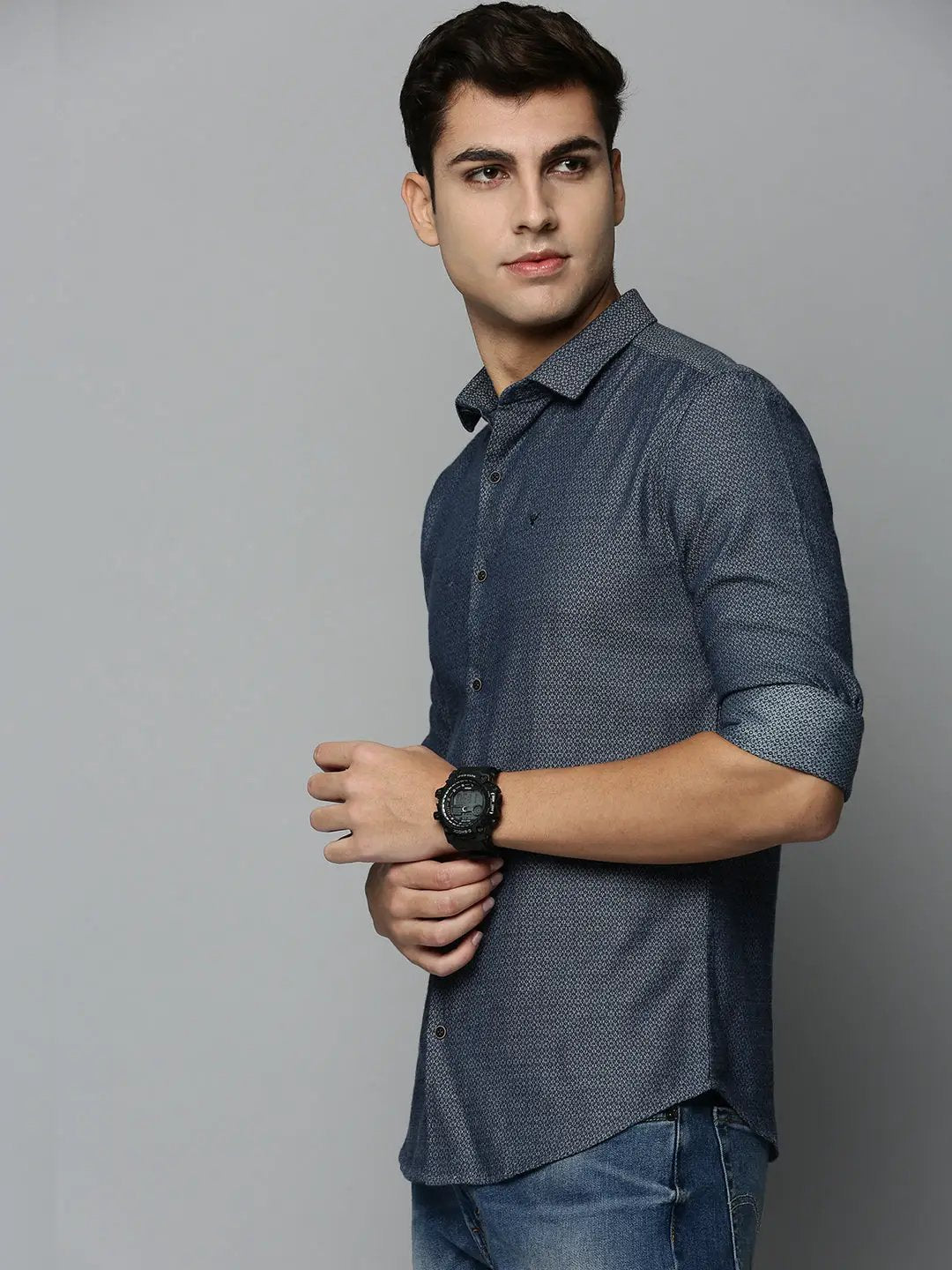 Men's Navy Printed Casual Shirt