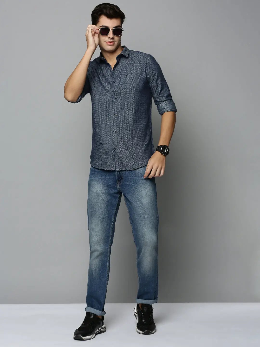 Men's Navy Printed Casual Shirt