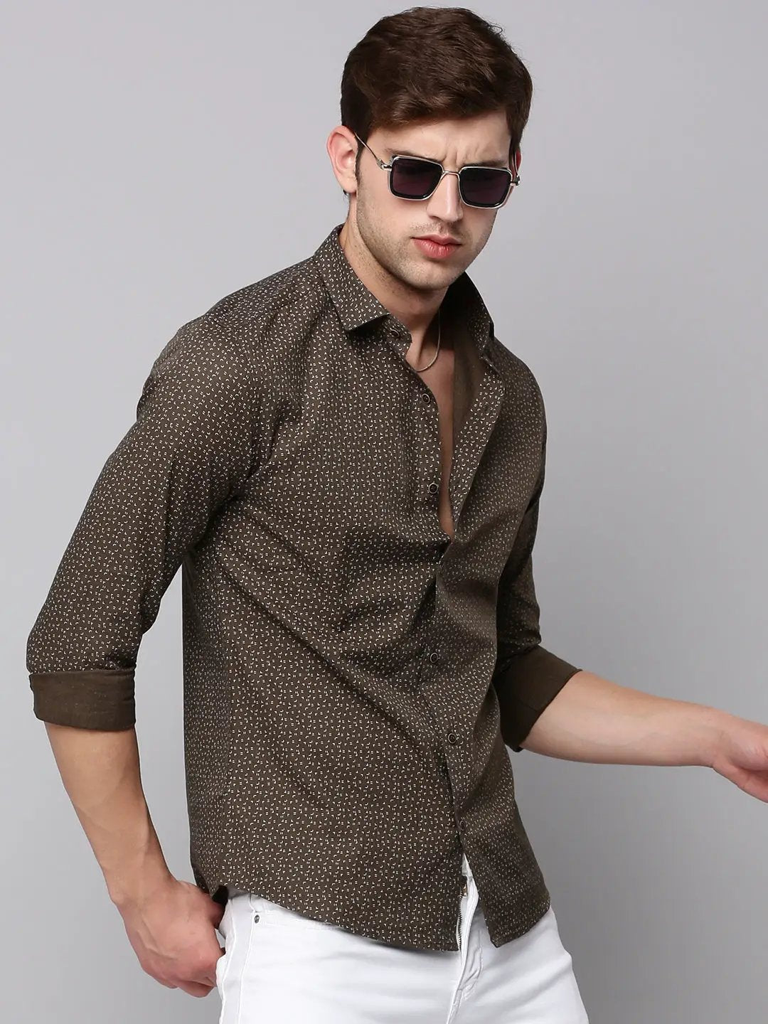 Men's Green Printed Casual Shirt