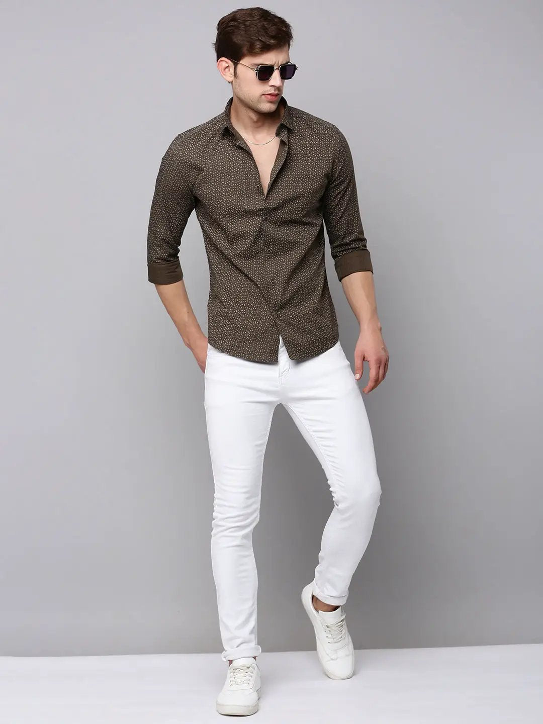 Men's Green Printed Casual Shirt