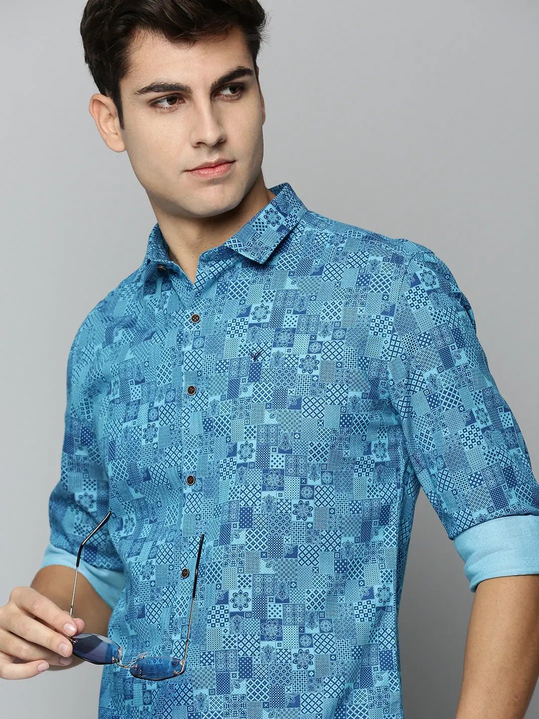 Men's Blue Printed Casual Shirt