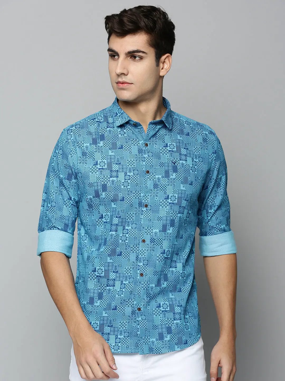 Men's Blue Printed Casual Shirt