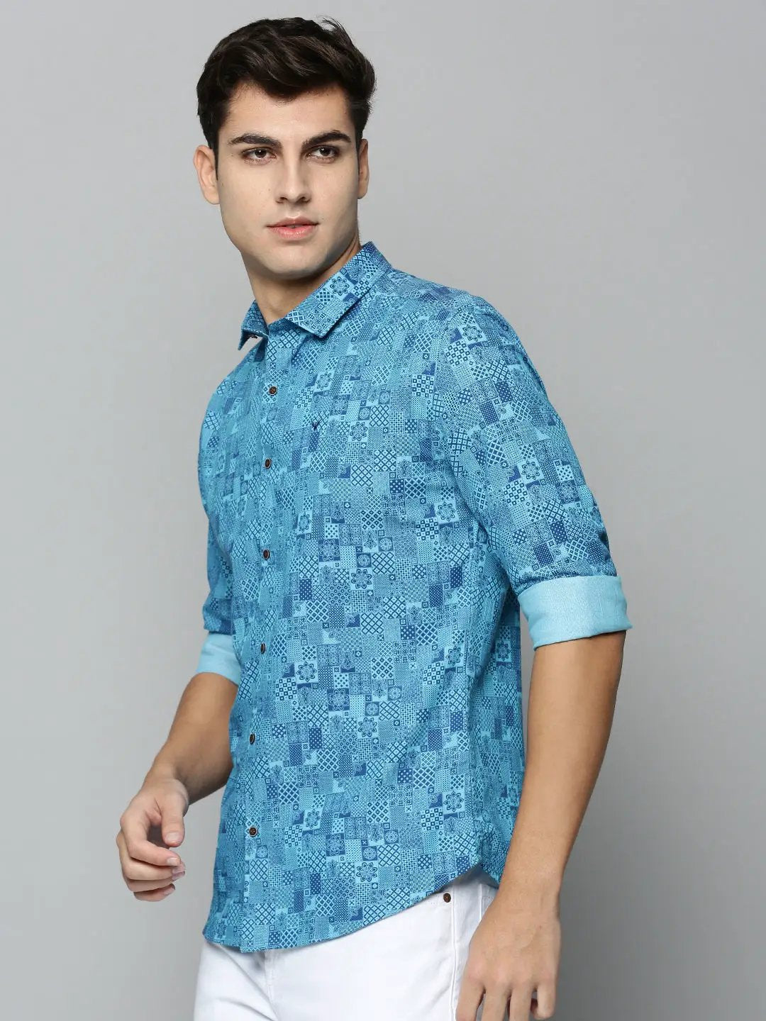Men's Blue Printed Casual Shirt