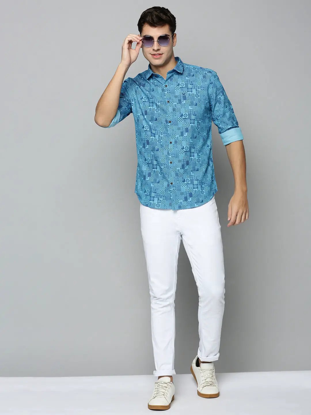 Men's Blue Printed Casual Shirt
