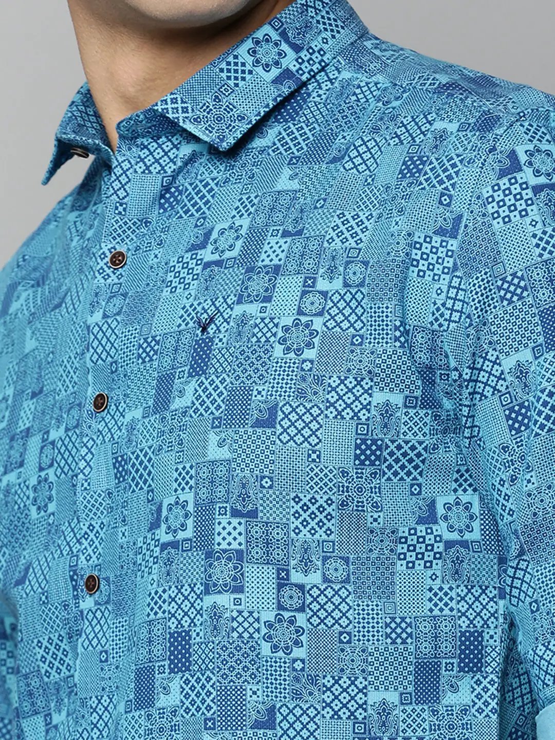 Men's Blue Printed Casual Shirt