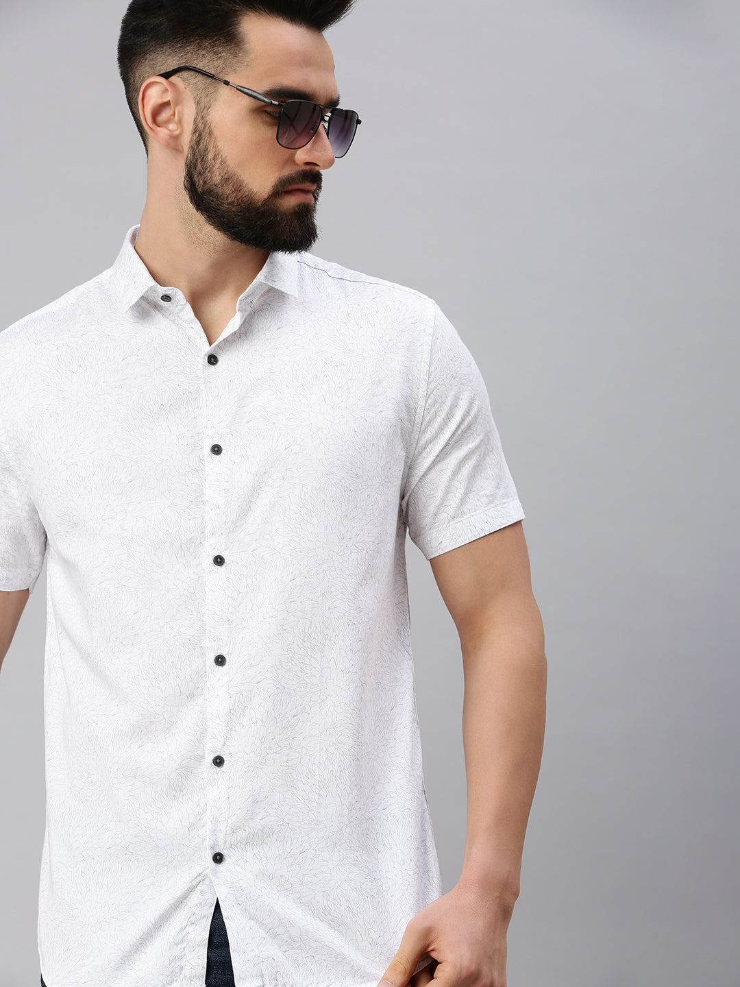 Men White Printed Casual Shirt