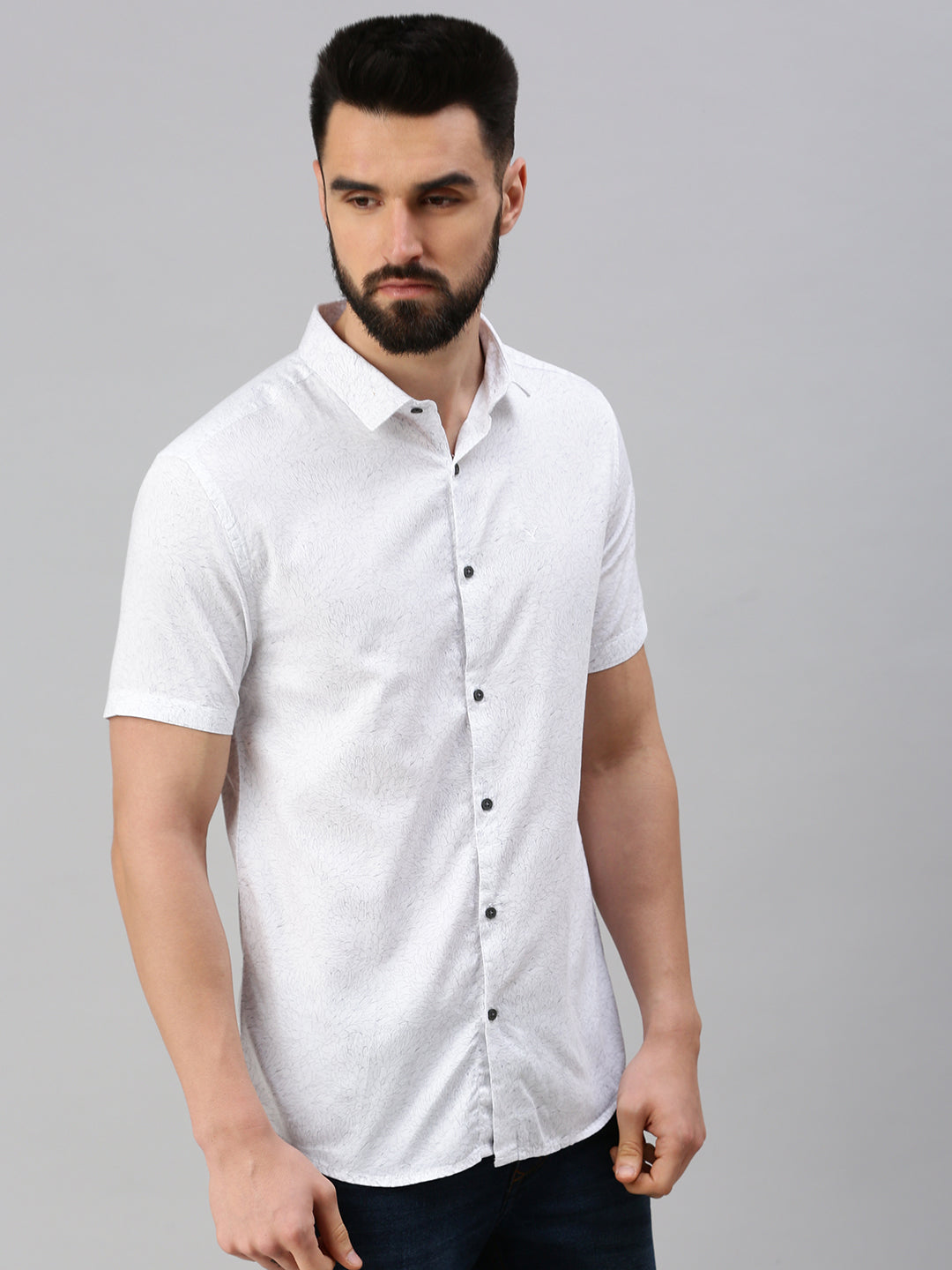 Men White Printed Casual Shirt