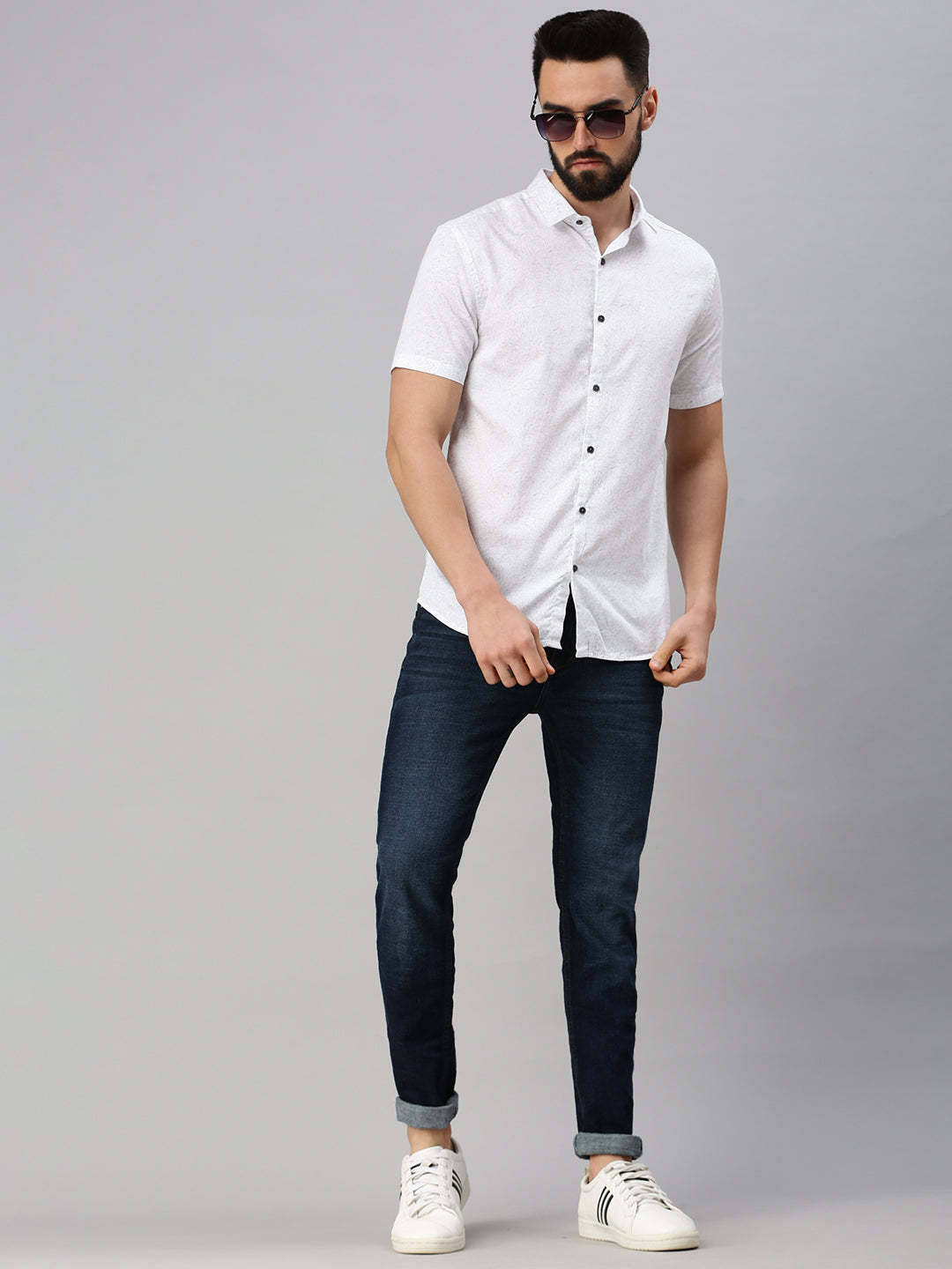 Men White Printed Casual Shirt