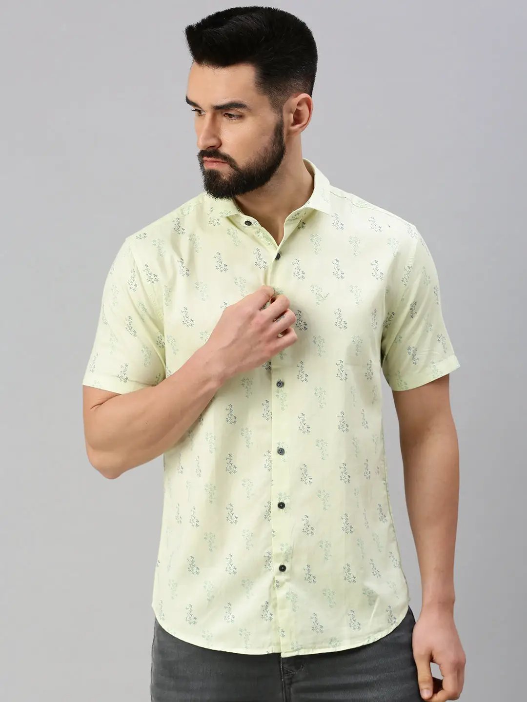 Men's Green Printed Casual Shirt