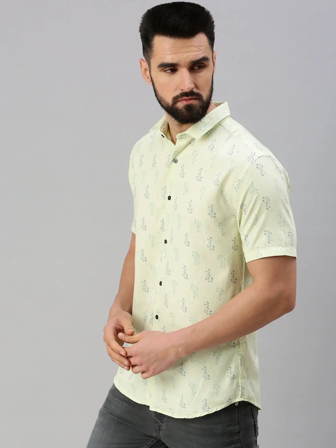 Men's Green Printed Casual Shirt