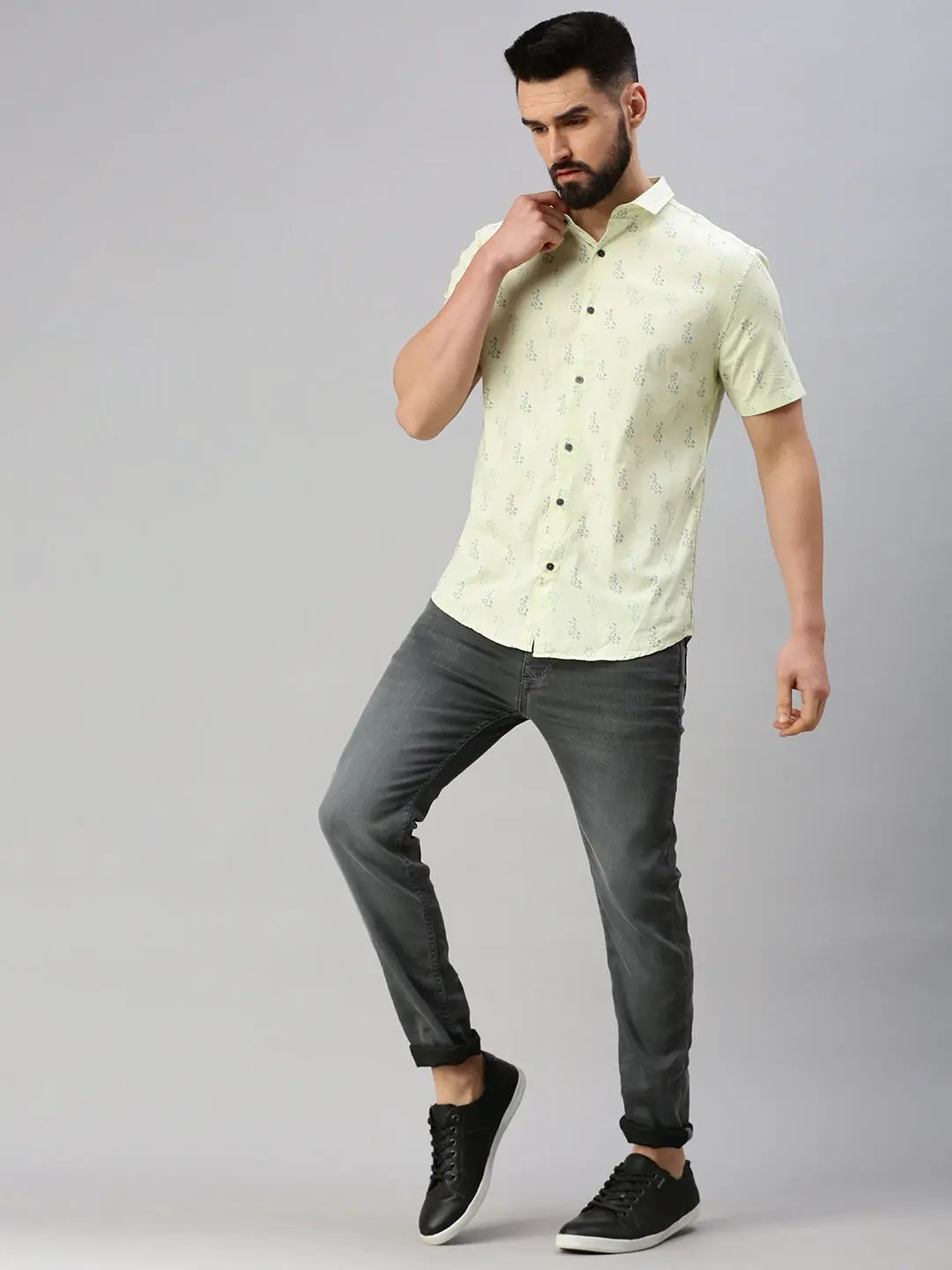 Men's Green Printed Casual Shirt