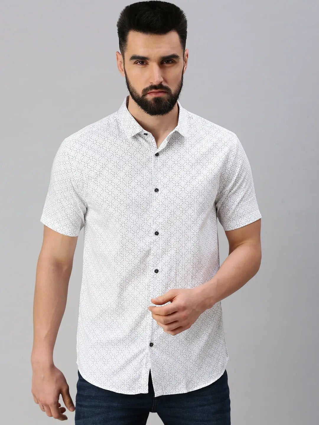 Men's White Printed Casual Shirt