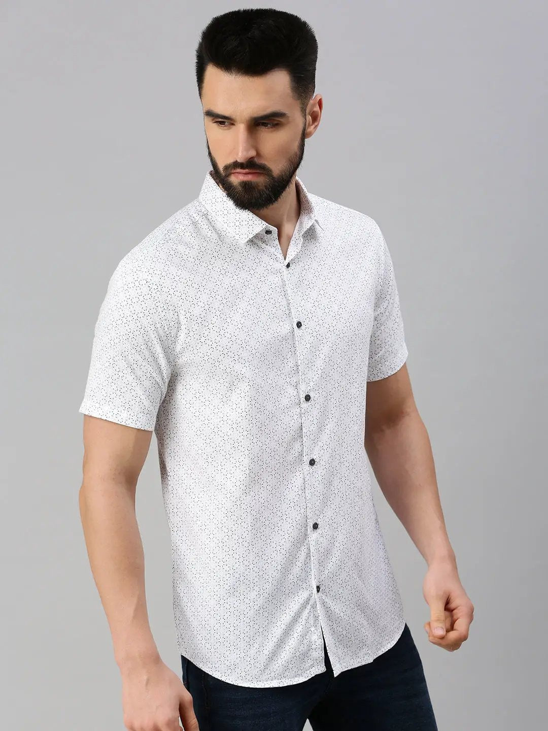 Men's White Printed Casual Shirt