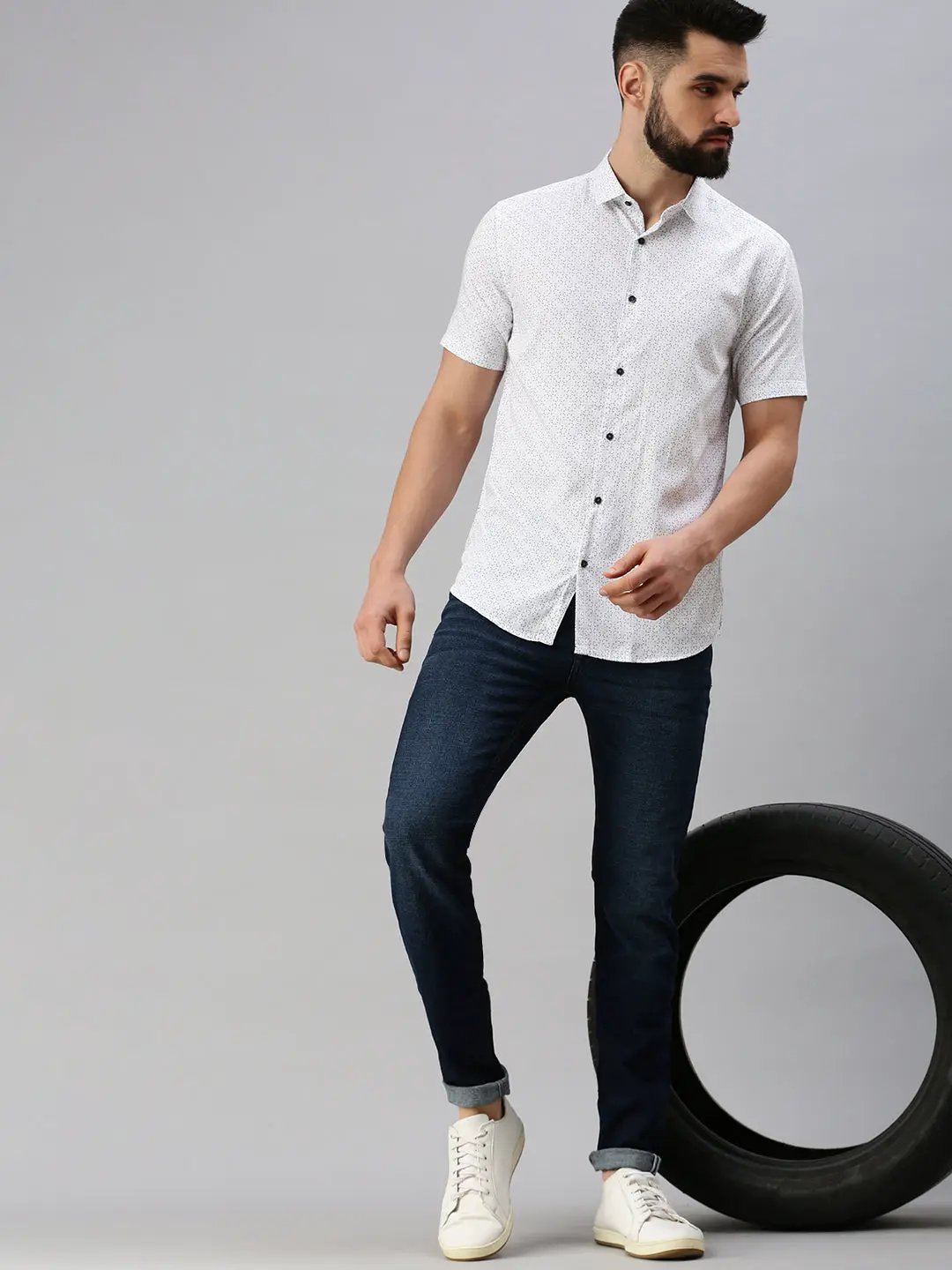 Men's White Printed Casual Shirt