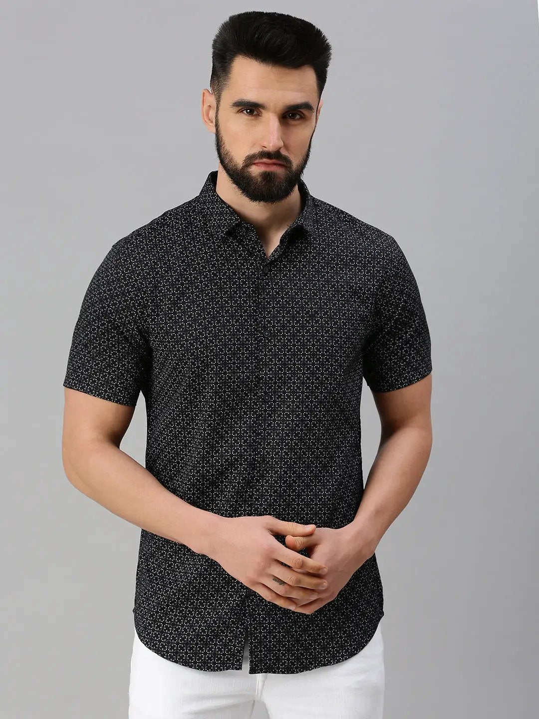 Men's Black Printed Casual Shirt