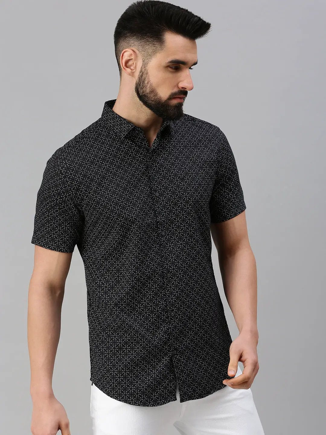 Men's Black Printed Casual Shirt