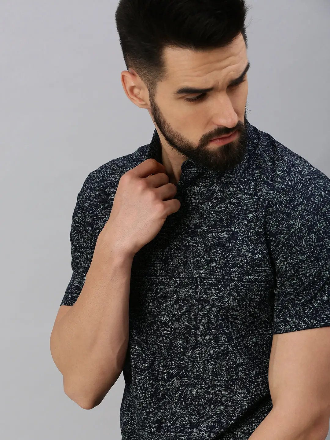 Men's Navy Blue Printed Casual Shirt