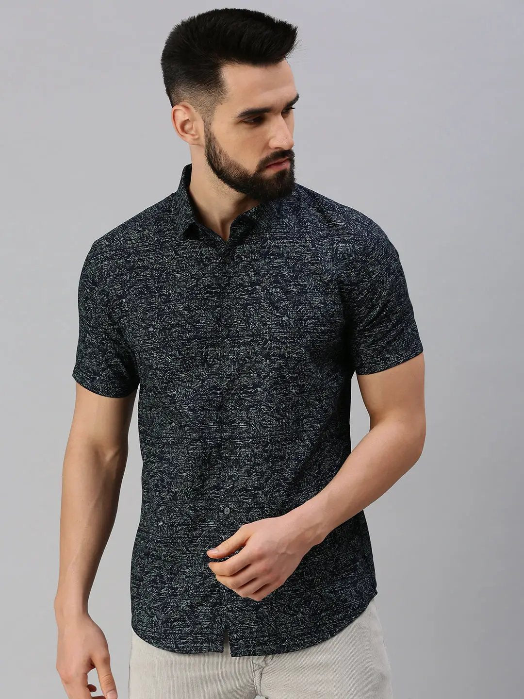 Men's Navy Blue Printed Casual Shirt