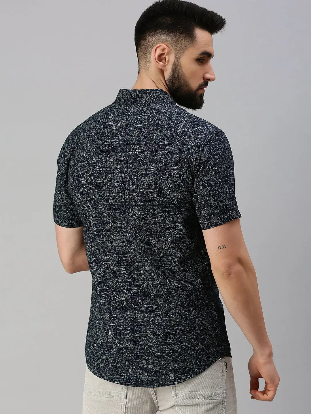 Men's Navy Blue Printed Casual Shirt