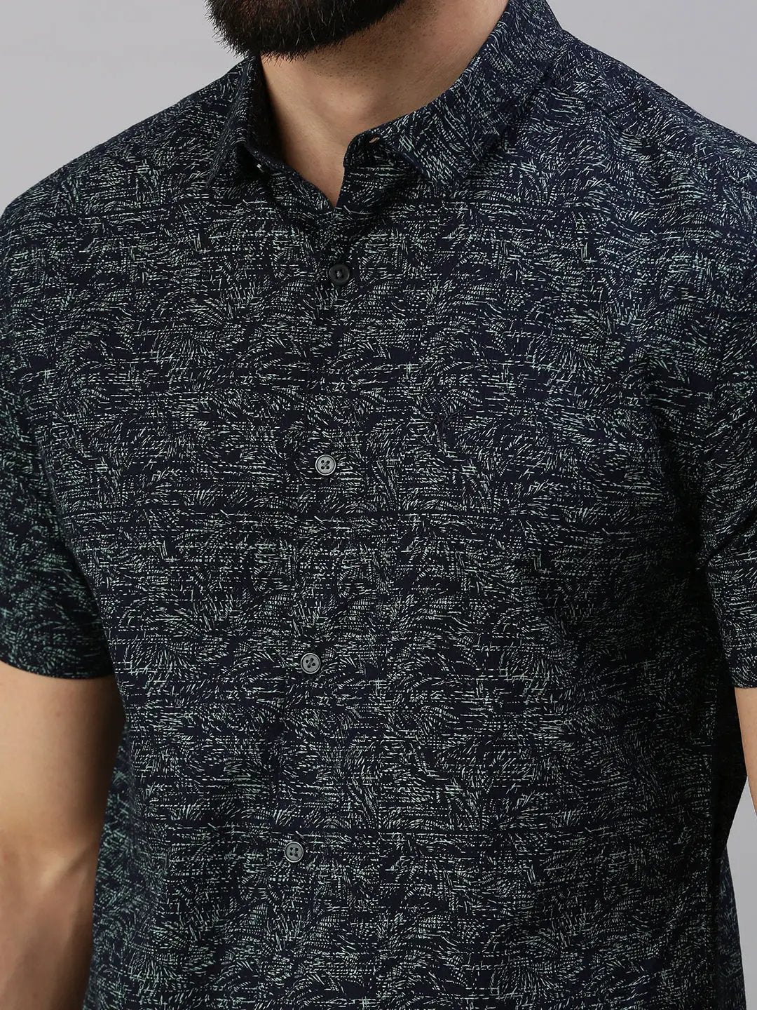 Men's Navy Blue Printed Casual Shirt