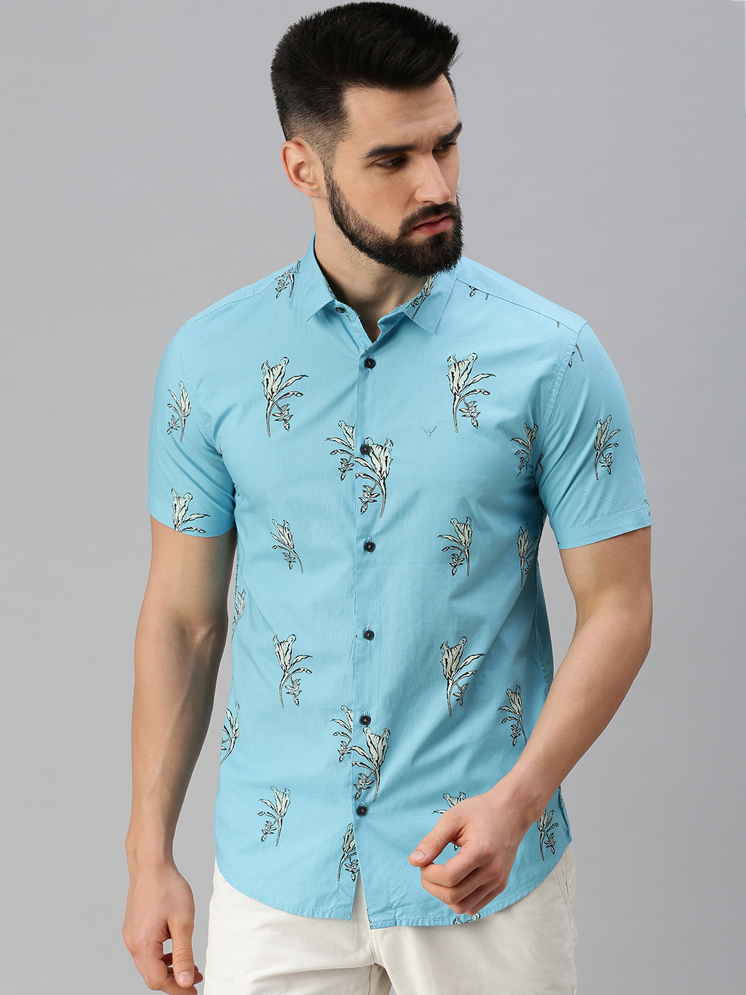 Men Blue Printed Casual Shirt