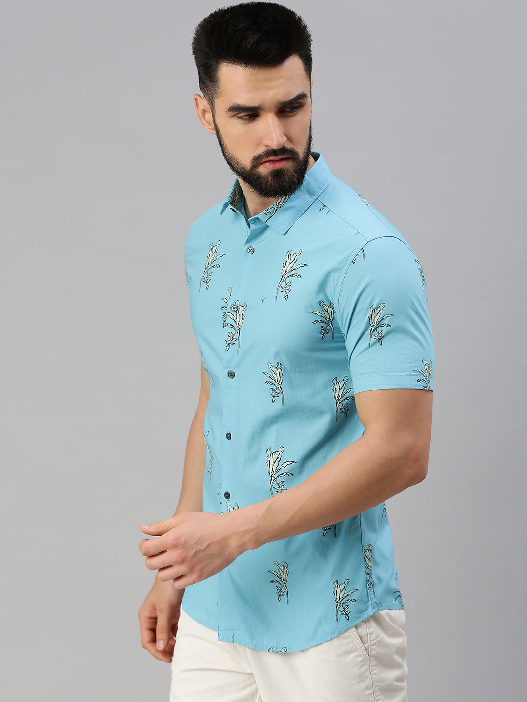 Men Blue Printed Casual Shirt