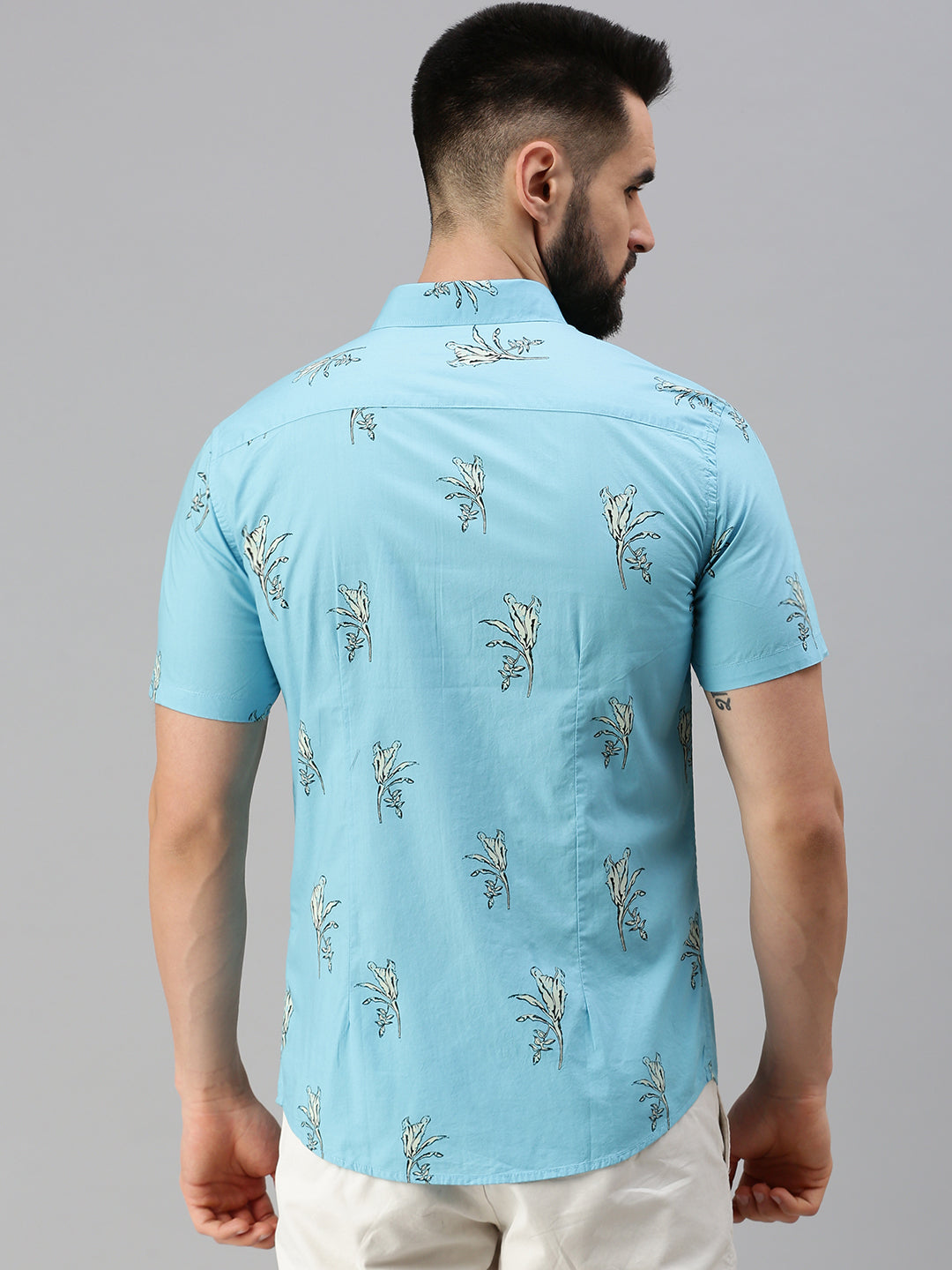 Men Blue Printed Casual Shirt