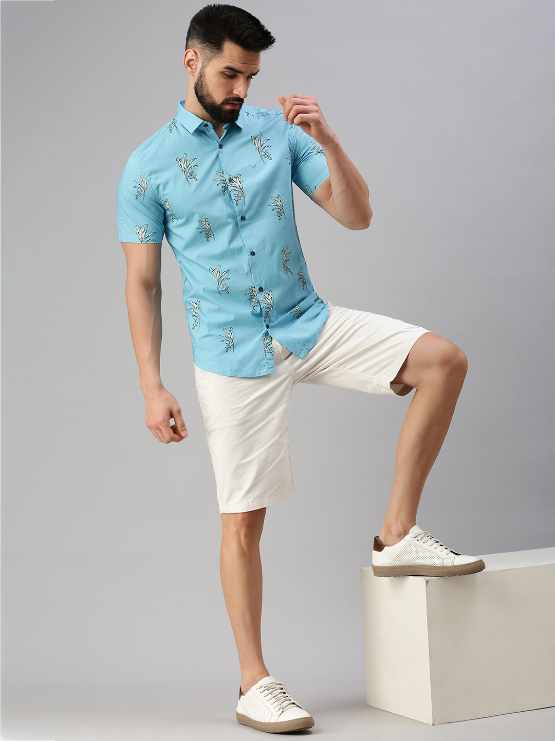 Men Blue Printed Casual Shirt