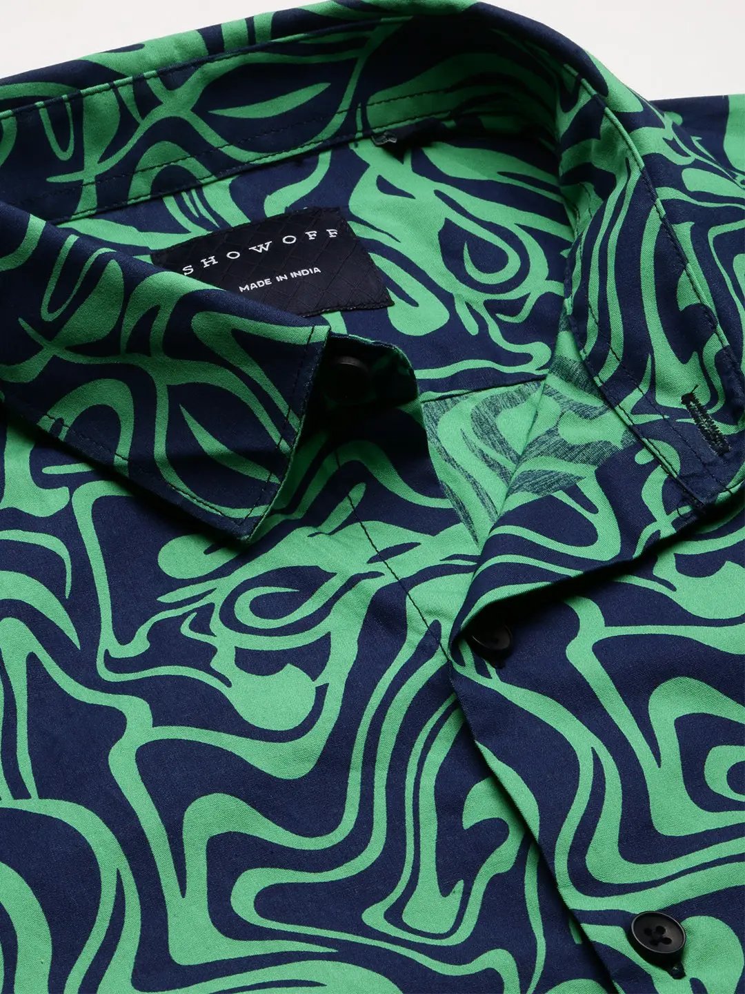 Men's Green Standard Slim Fit Abstract Printed Cotton Shirt