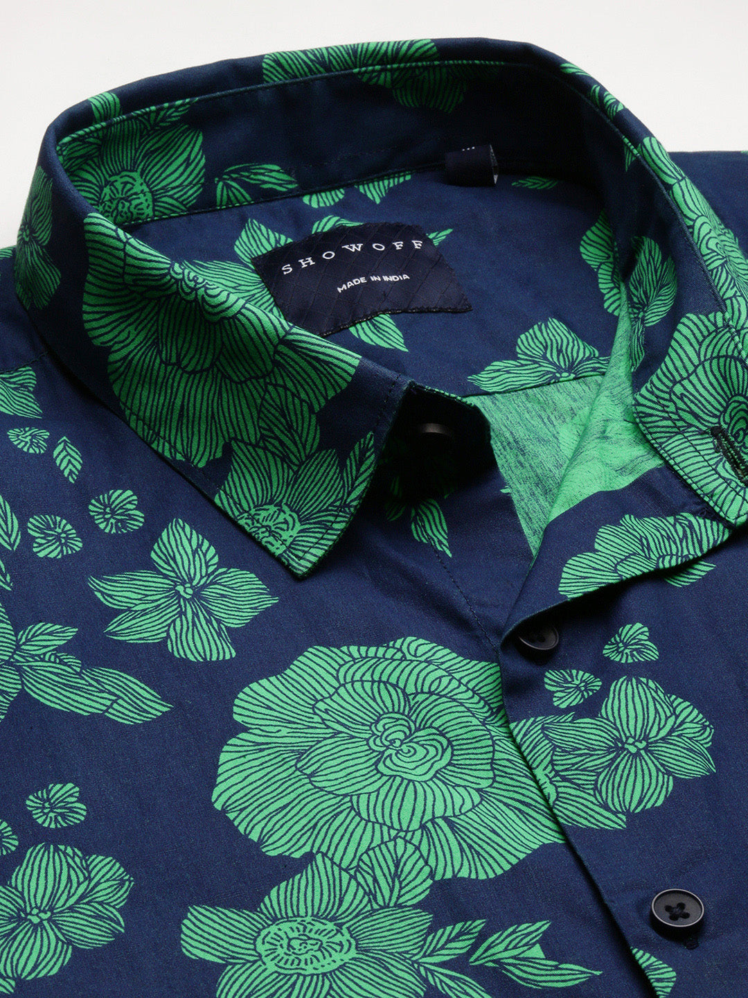 Men's Navy Blue Standard Slim Fit Floral Printed Cotton Casual Shirt