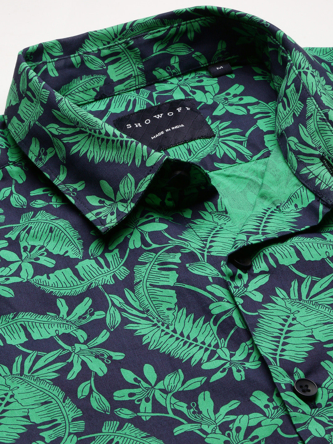 Men's Green Standard Slim Fit Floral Printed Cotton Casual Shirt