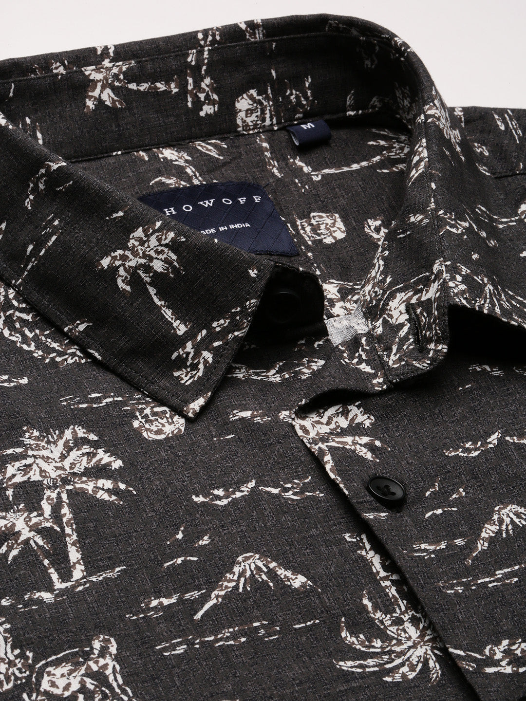 Men's Grey Standard Slim Fit Floral Printed Cotton Shirt