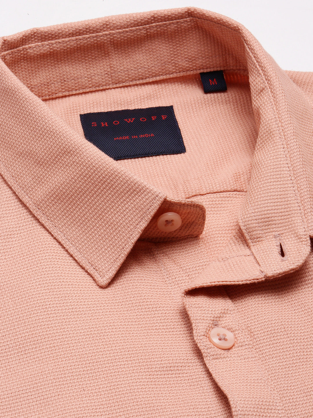 Men Spread Collar Solid Peach Casual Shirt