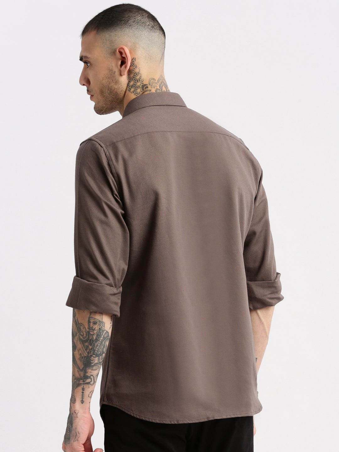 Men's Spread Collar Solid Grey Casual Shirt