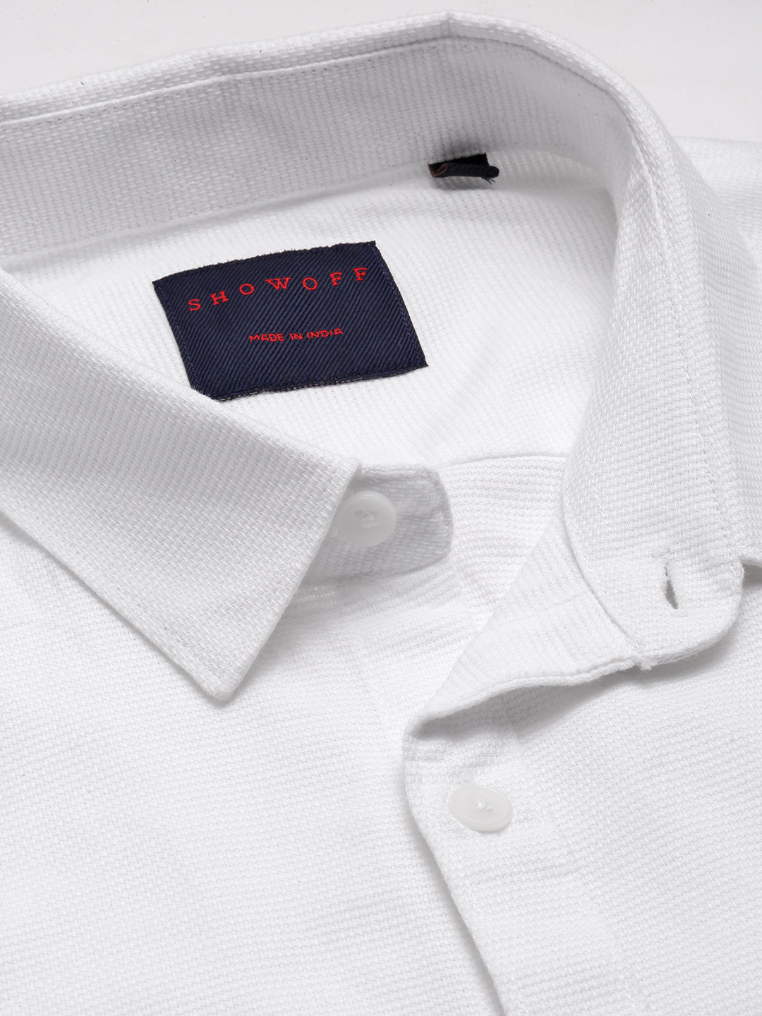 Men's Spread Collar Solid White Casual Shirt