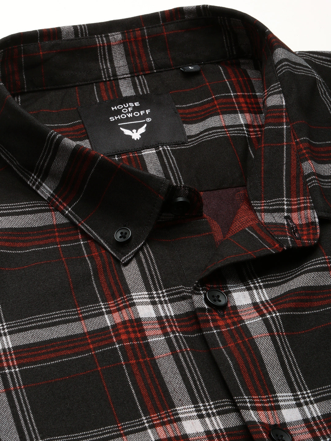 Men's Black Slim Fit Tartan Checked Cotton Casual Shirt