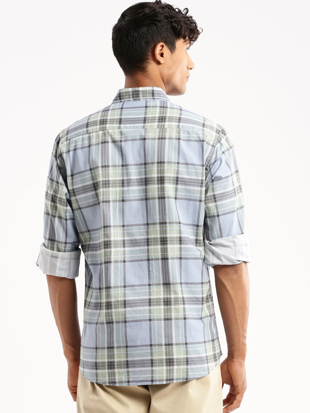 Men's Blue Tartan Checked Slim Fit Cotton Casual Shirt