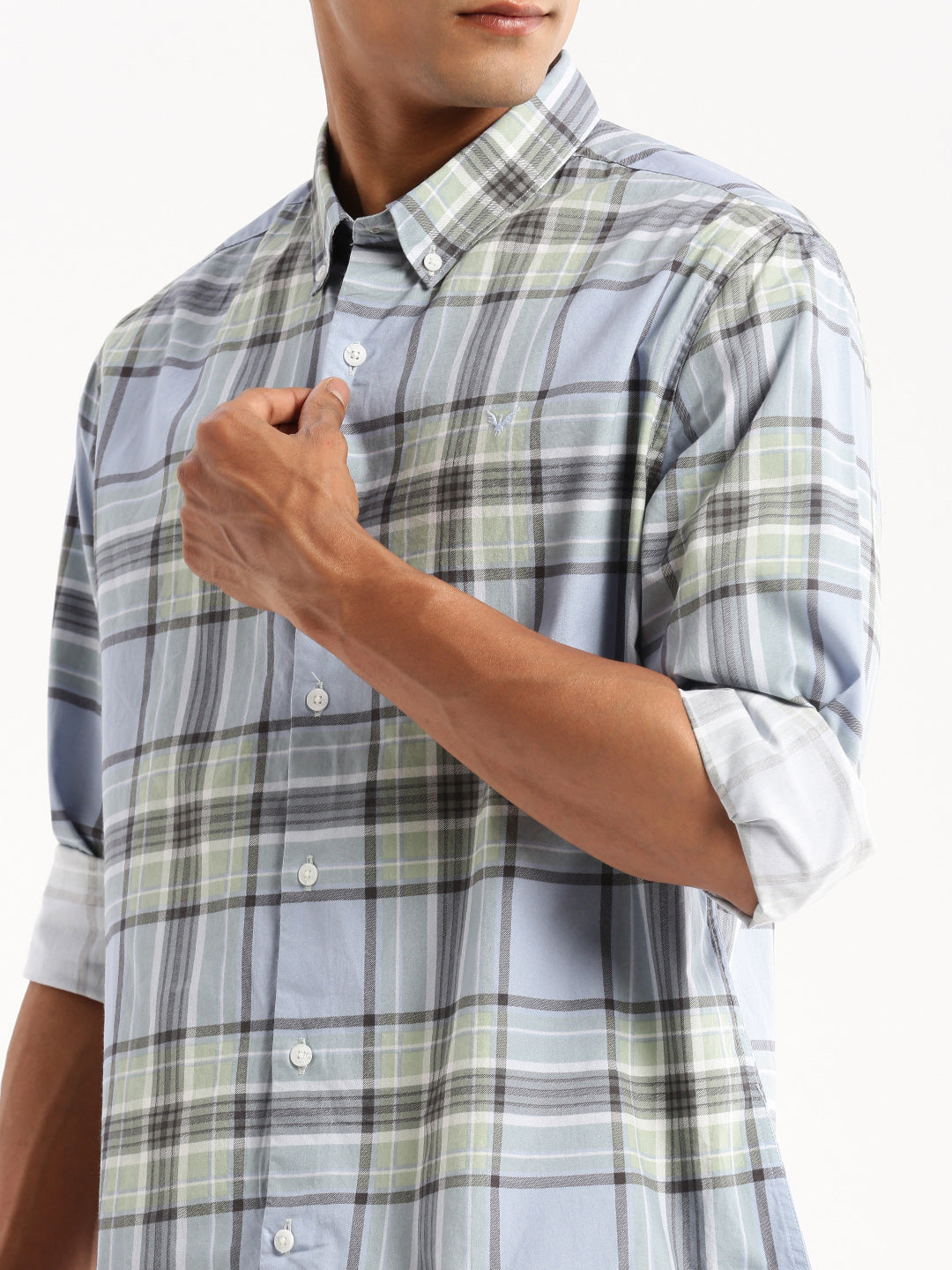 Men's Blue Tartan Checked Slim Fit Cotton Casual Shirt