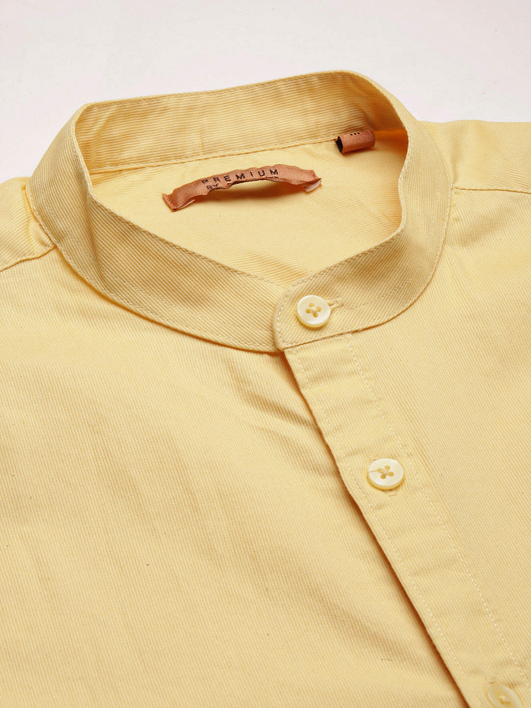 Men Mandarin Collar Solid Yellow Casual Shirt