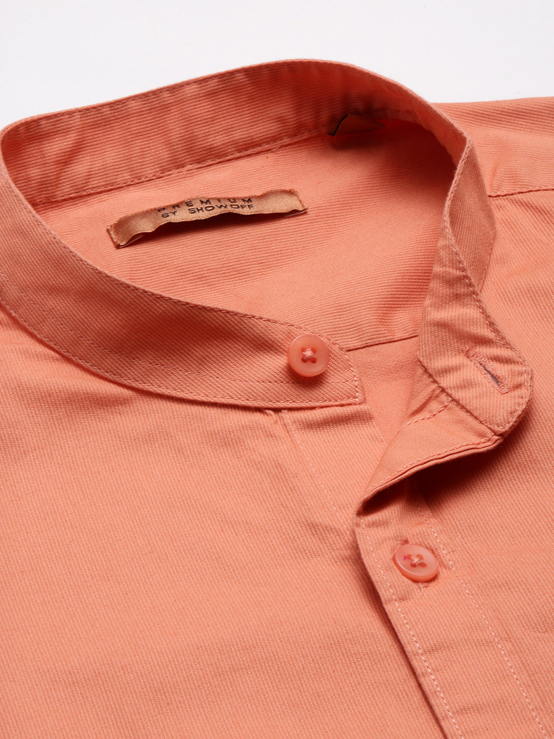 Men Mandarin Collar Solid Orange Casual Shirt