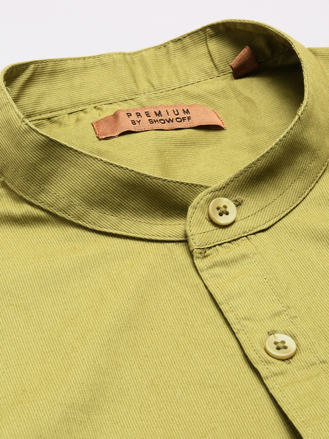 Men Mandarin Collar Solid Olive Casual Shirt