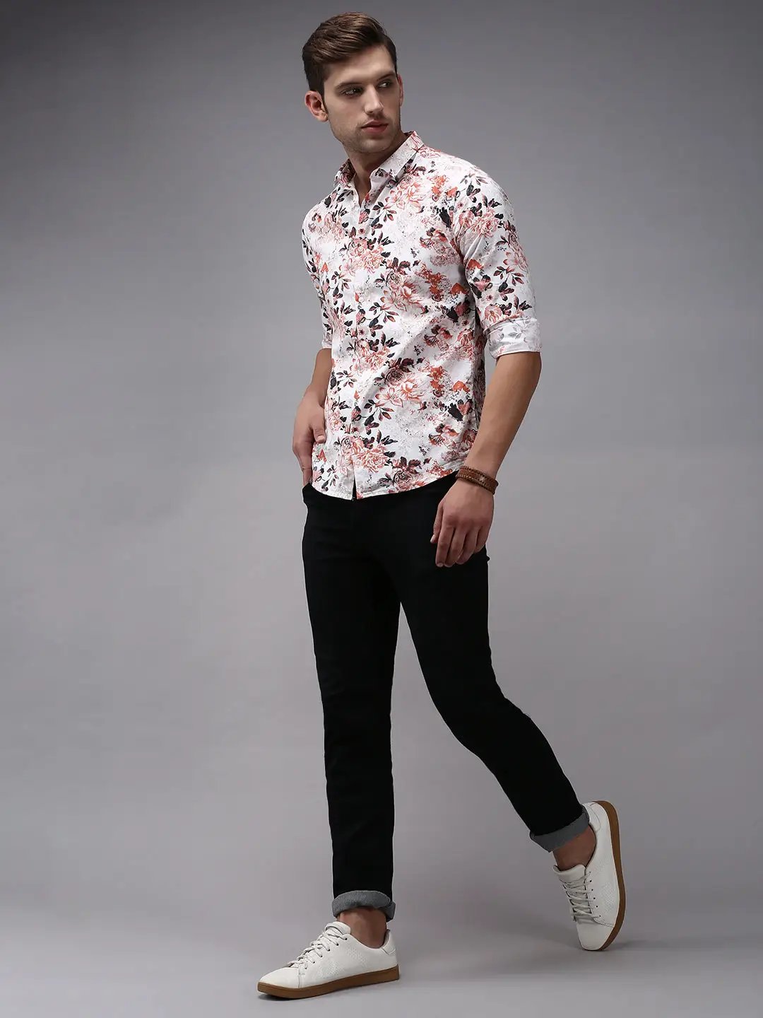Men's White Printed Casual Shirt