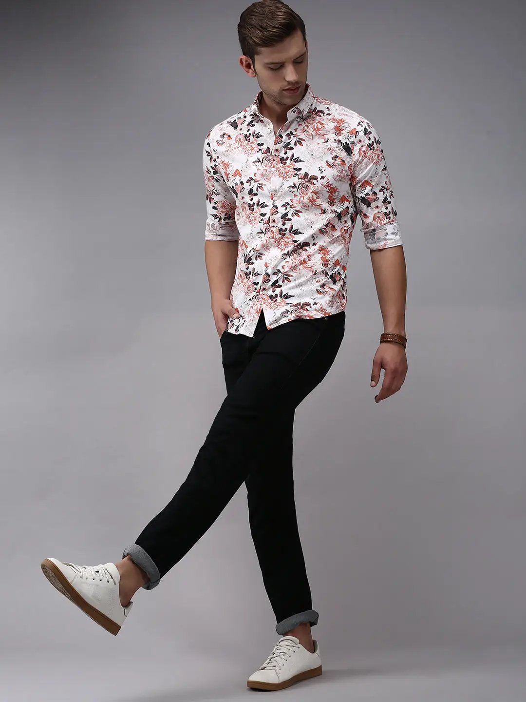 Men's White Printed Casual Shirt