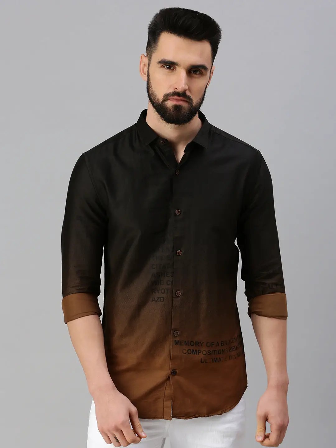Men's Brown Printed Casual Shirt