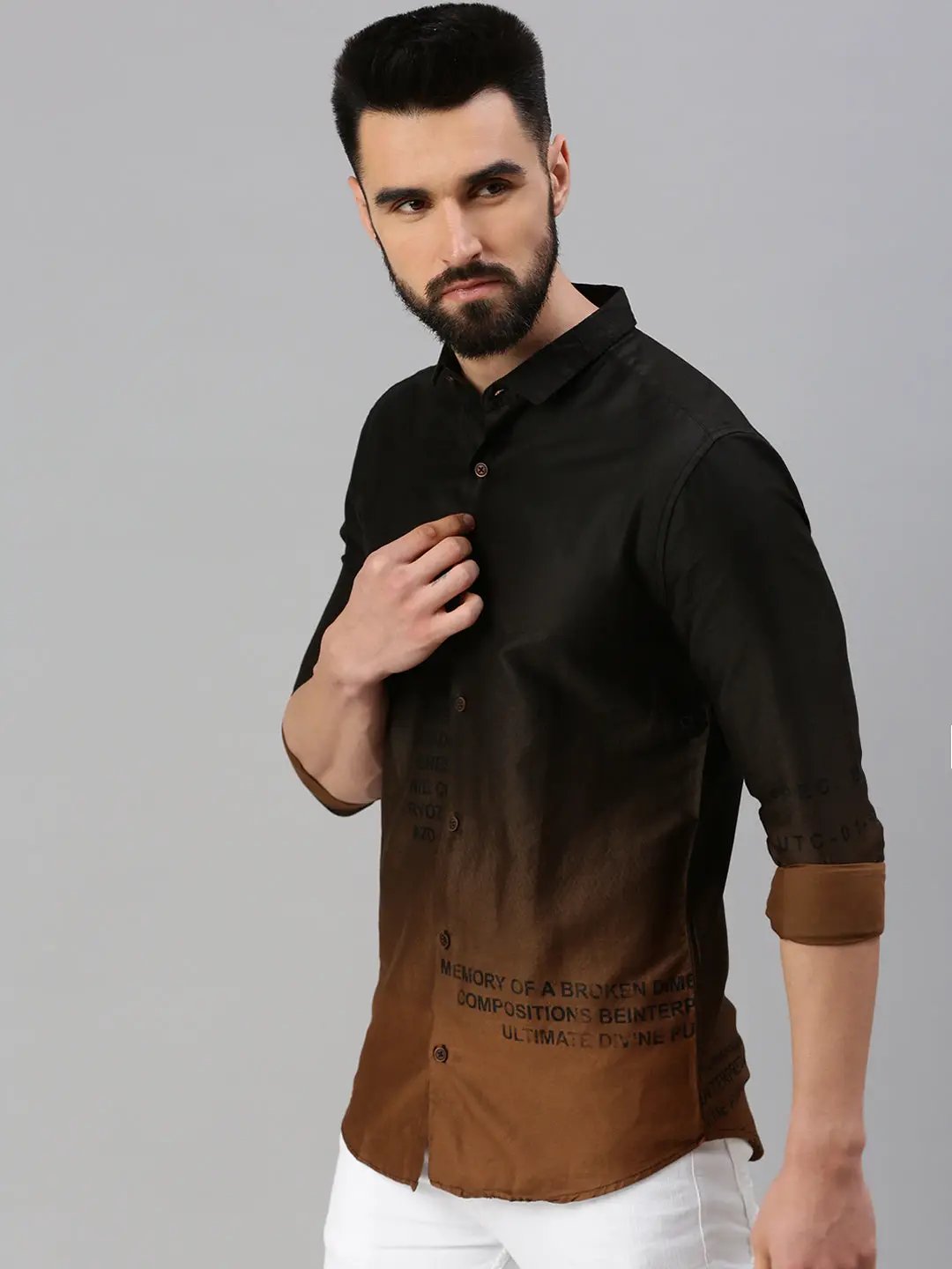 Men's Brown Printed Casual Shirt