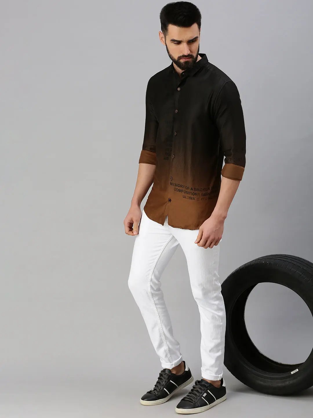 Men's Brown Printed Casual Shirt